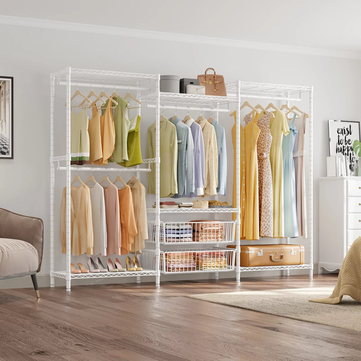 White Adjustable Wire Clothing Rack F11787