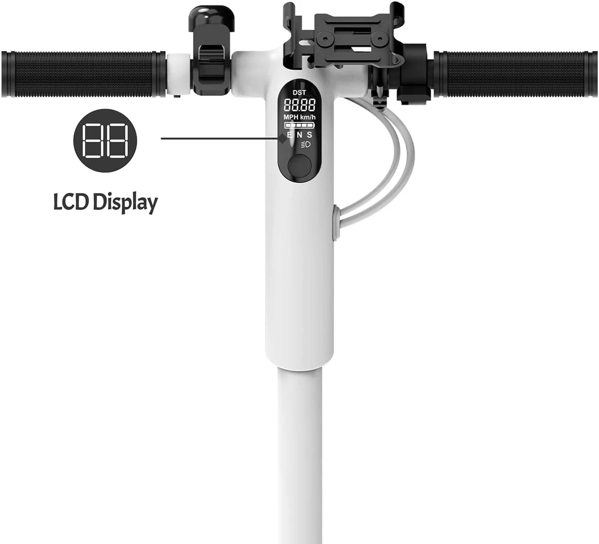 White Folding Electric Scooter with Phone Holder and LCD Display V40210