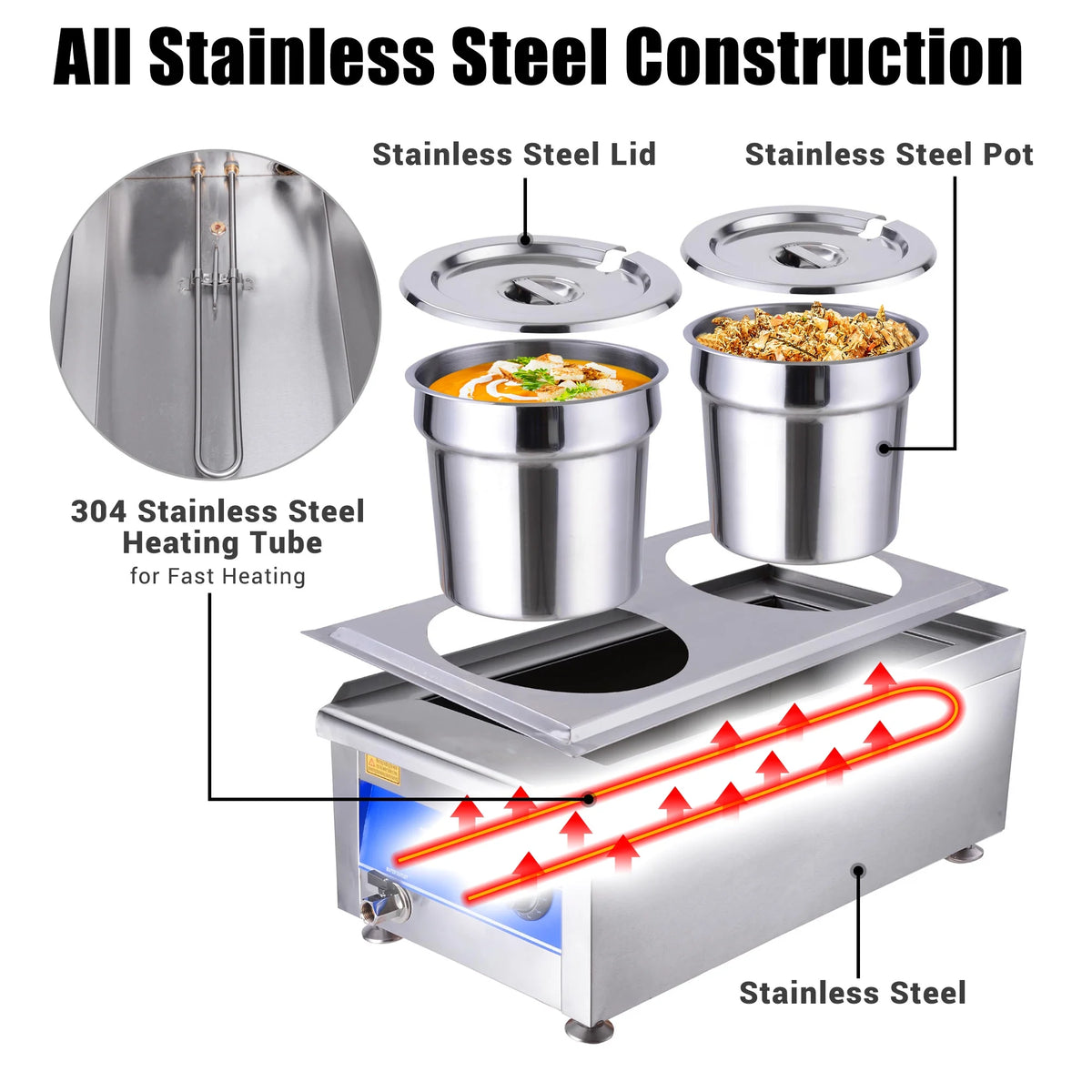 1200W Dual Pots Countertop Food Warmer Stainless Steel Commercial Bain Marie Z8360