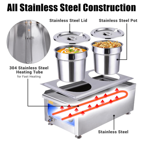 1200W Dual Pots Countertop Food Warmer Stainless Steel Commercial Bain Marie Z8360