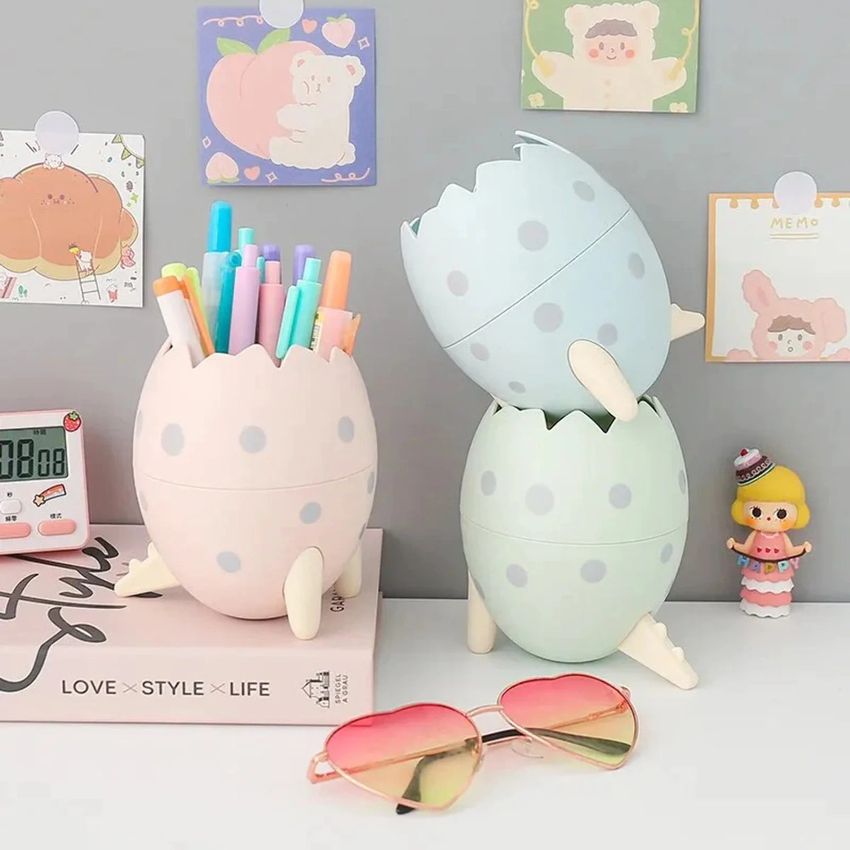 Kawaii Dinosaur Egg Pen Holder Large Capacity Desktop Stationery Storage Box N8212