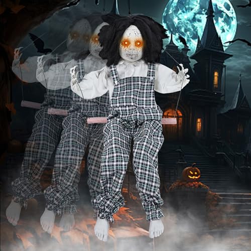 Hanging Witch Halloween Decorations with Color-Changing LED Eyes & Scary Sounds F465820