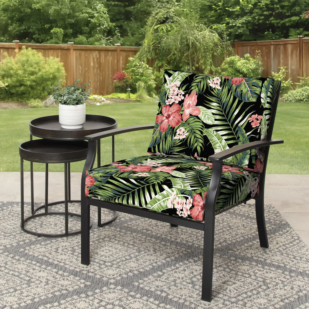 Black Tropical Outdoor 2-Piece Deep Seat Cushion Q631309