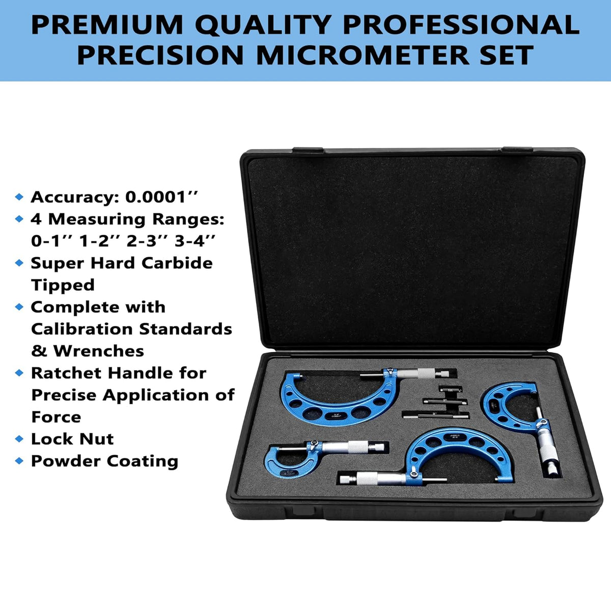 Outside Micrometer Set 0-4 / 0.0001 with Padded Case E514032