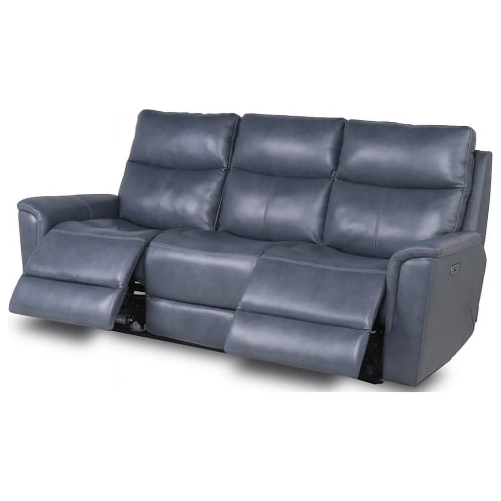 Blue Grey Leather Power Motion Sofa H46107
