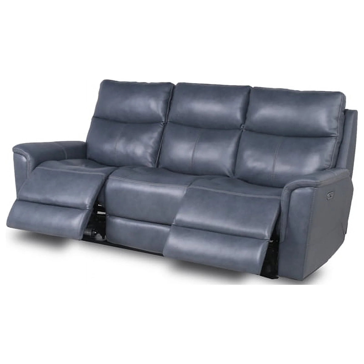 Blue Grey Leather Power Motion Sofa H46107