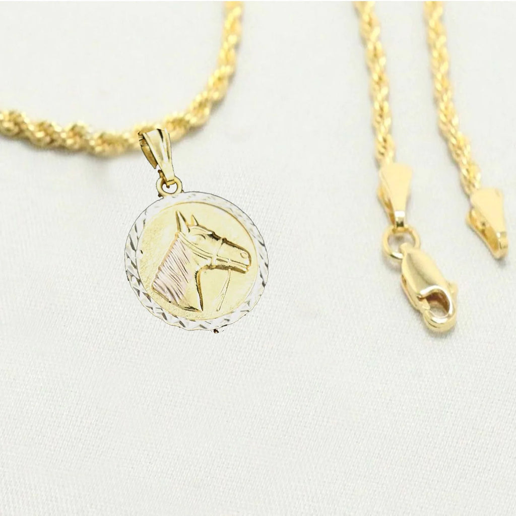 14K Bonded Gold Rope Chain Necklace with Horse Charm and Gift Box/Bag Q17269