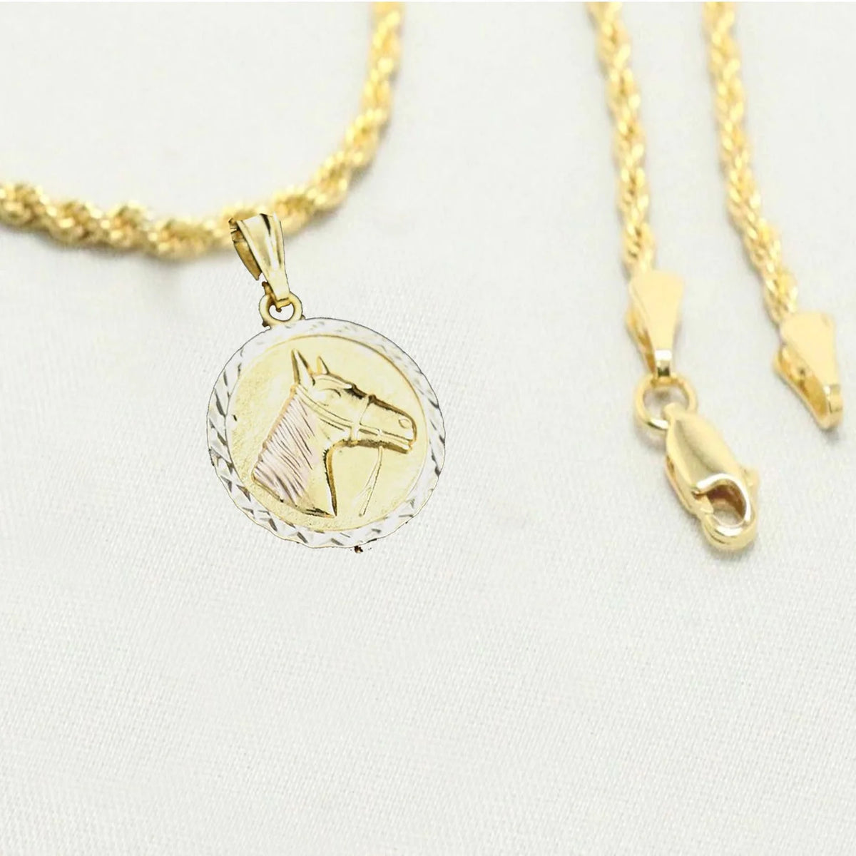 14K Bonded Gold Rope Chain Necklace with Horse Charm and Gift Box/Bag Q17269