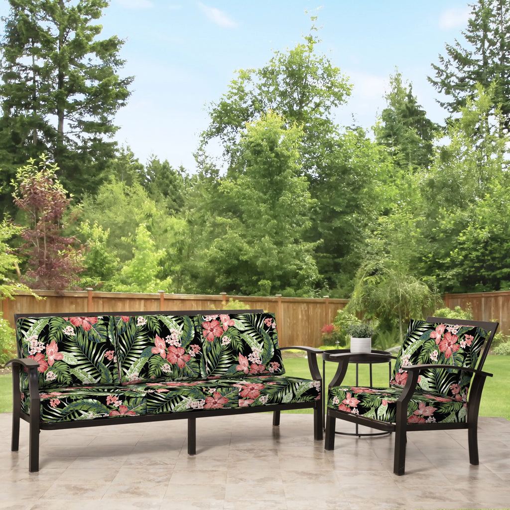 Black Tropical Outdoor 2-Piece Deep Seat Cushion Q631309