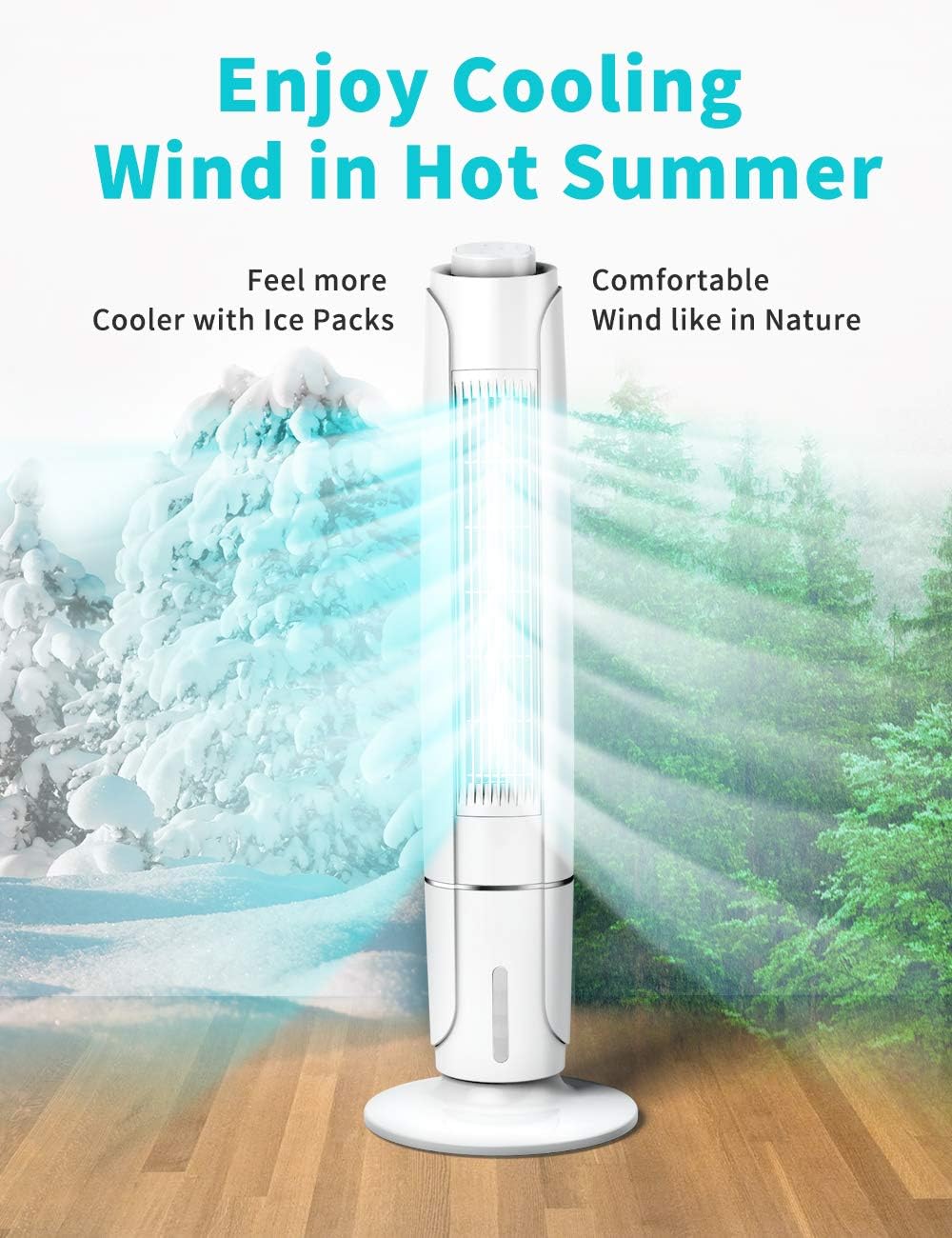 Portable Evaporative Air Cooler, 3 Speeds, 60° Oscillation, 12H Timer, 43IN Tall Y8562