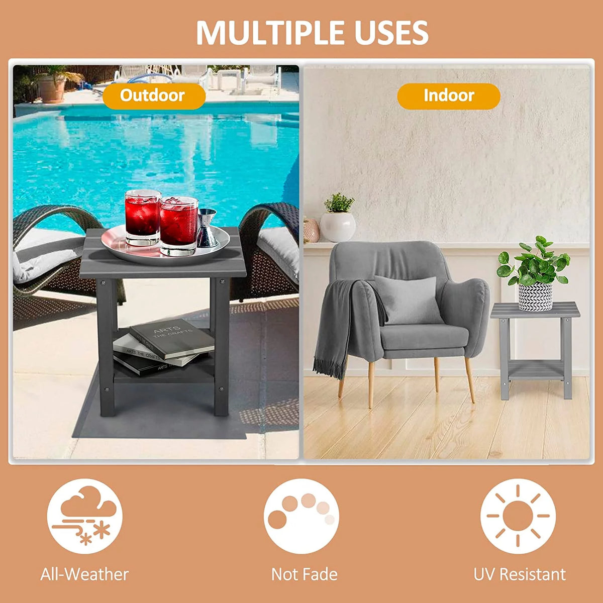 2-Tier HDPE Weather Resistant Round Outdoor Side Table Q256697