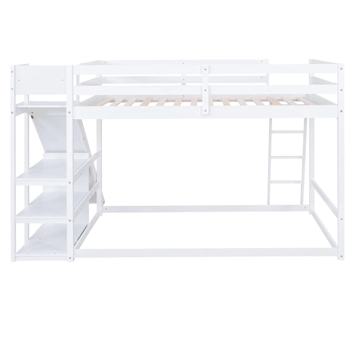 Full Over Full Solid Wood Bunk Bed with Slide and Bookshelves Y17946