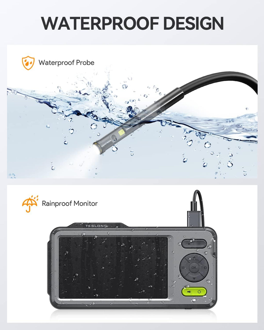 16.5ft 5'' HD Waterproof Snake Inspection Camera with LED Lights E5820