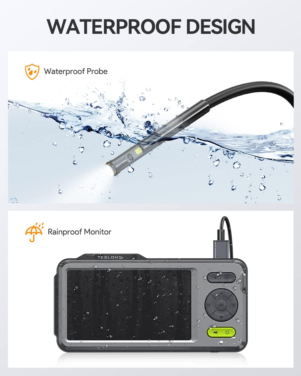 16.5ft 5'' HD Waterproof Snake Inspection Camera with LED Lights E5820