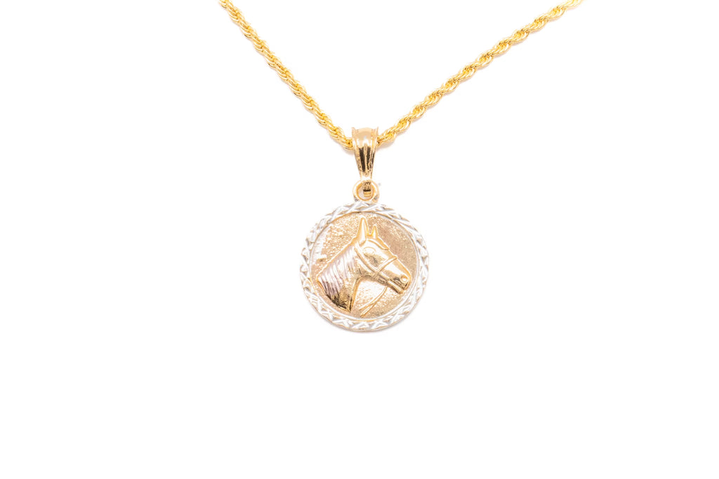 14K Bonded Gold Rope Chain Necklace with Horse Charm and Gift Box/Bag Q17269
