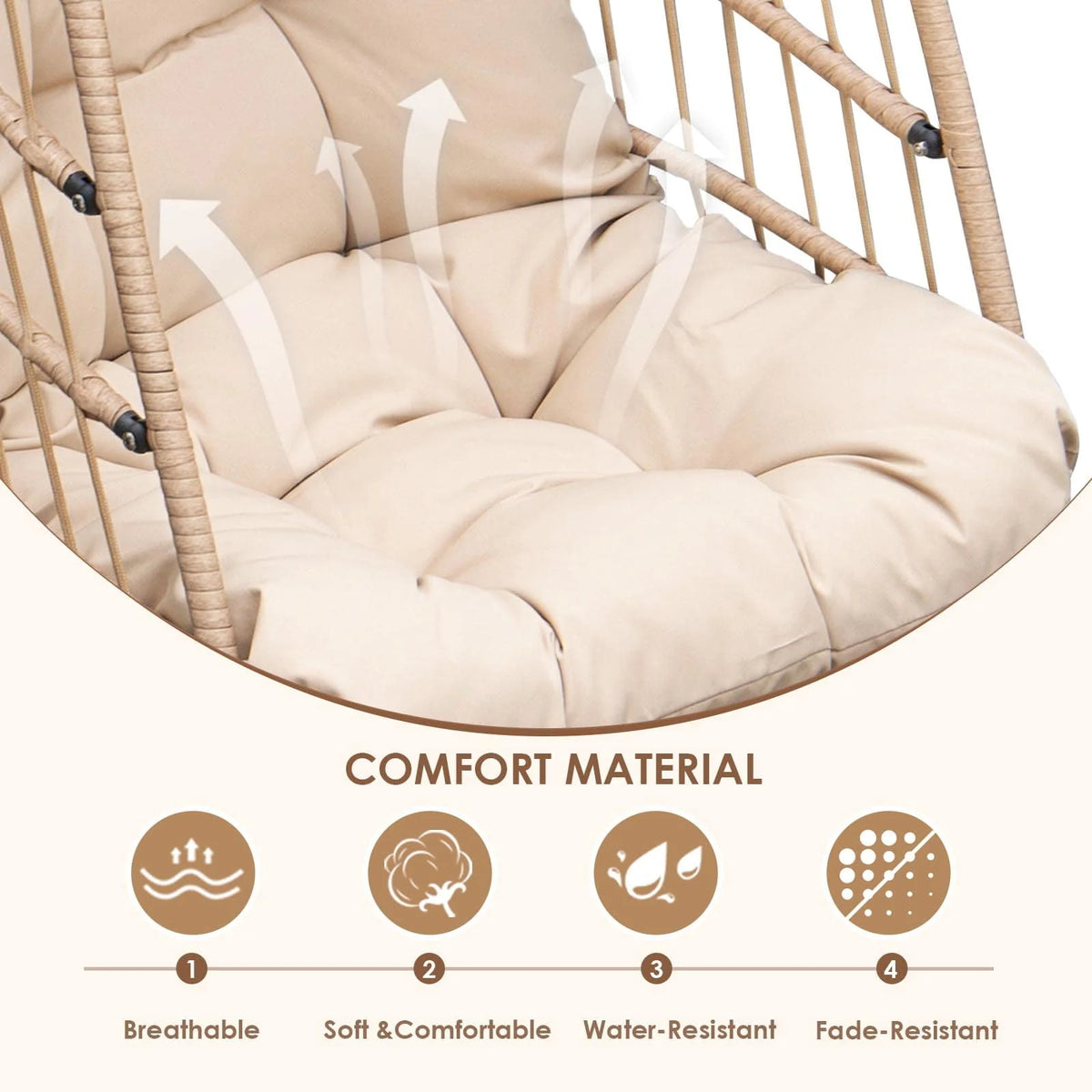Foldable Brown PE Wicker Hanging Egg Chair with Stand Q4025