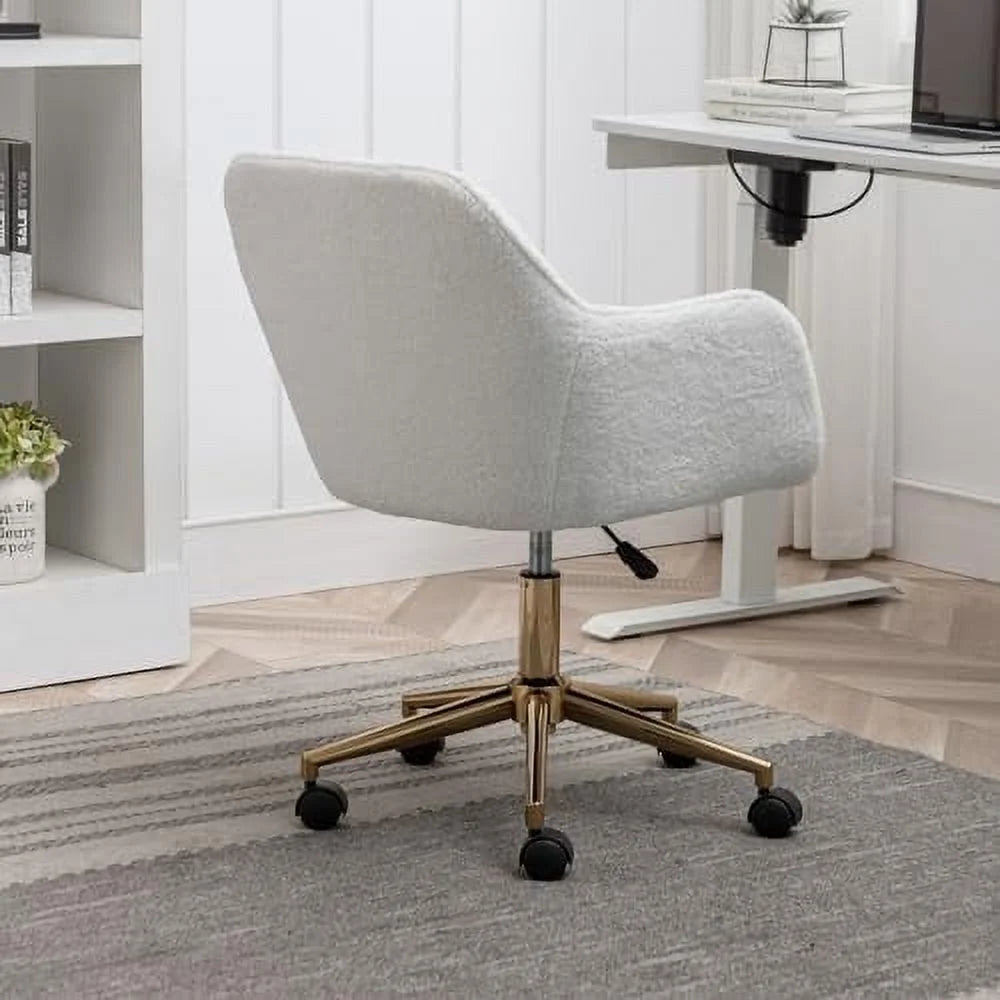White Sherpa Desk Chair with Wheels and Arms S324