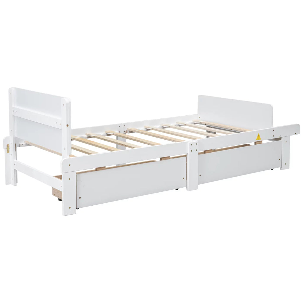 White Twin Size Wood Platform Bed Frame with 2 Storage Drawers K607