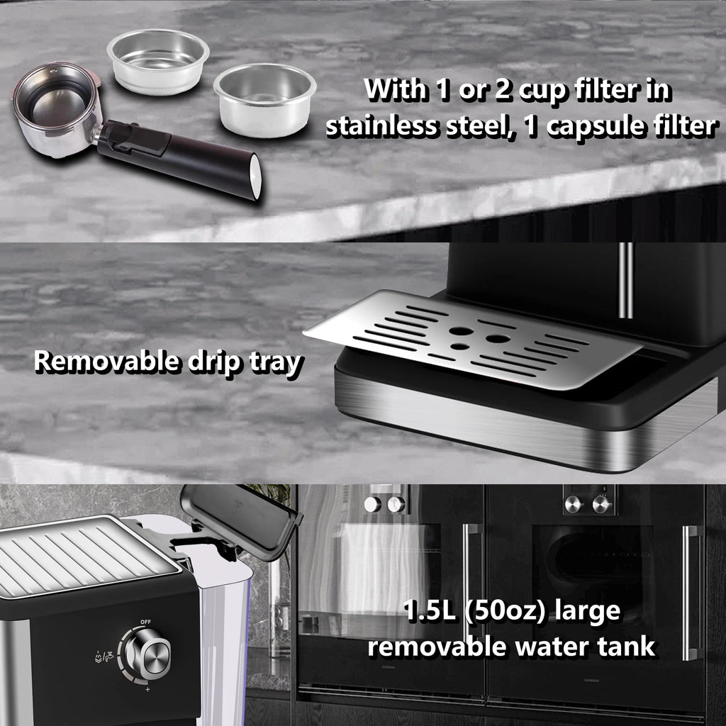 20 Bar Stainless Steel Espresso Machine with Milk Frother E16095