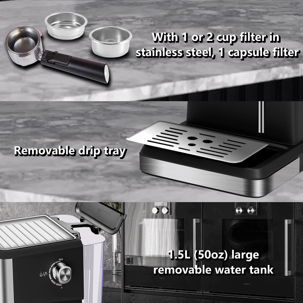 20 Bar Stainless Steel Espresso Machine with Milk Frother E16095