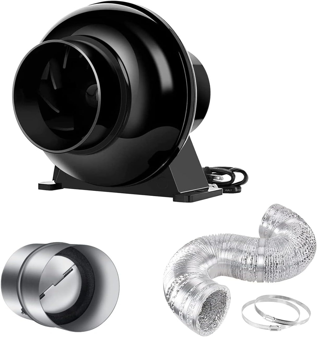4 Inch 154 CFM Inline Ventilation Fan with Variable Speed Controller and 4” Air Carbon Filter 8 Feet Ducting Combo Set W320399