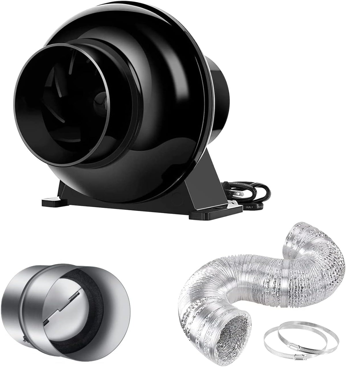 4 Inch 154 CFM Inline Ventilation Fan with Variable Speed Controller and 4” Air Carbon Filter 8 Feet Ducting Combo Set W320399