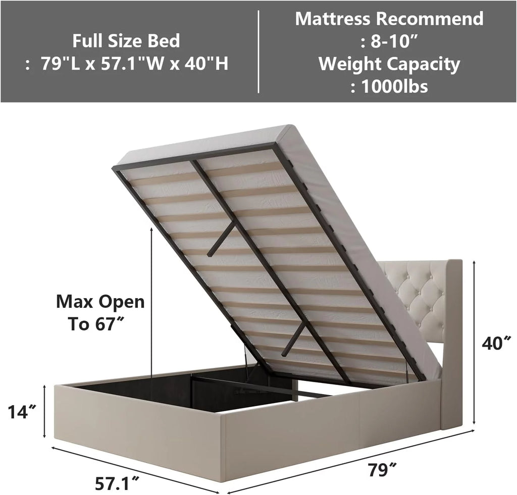 Full Size Lift Up Storage Bed with Wingback Headboard R810163