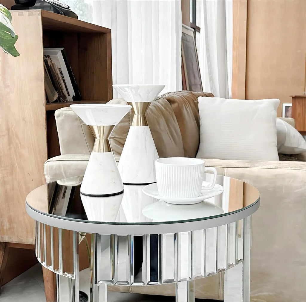 Round Mirrored End Table 17.7 inches Beveled Glass A7337