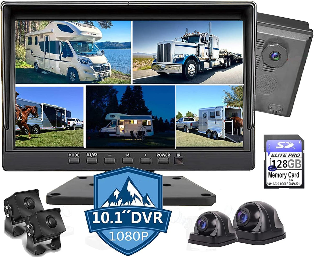 10.1 inch 1080P Backup Camera Monitor with 128GB DVR Waterproof Large Screen X100758