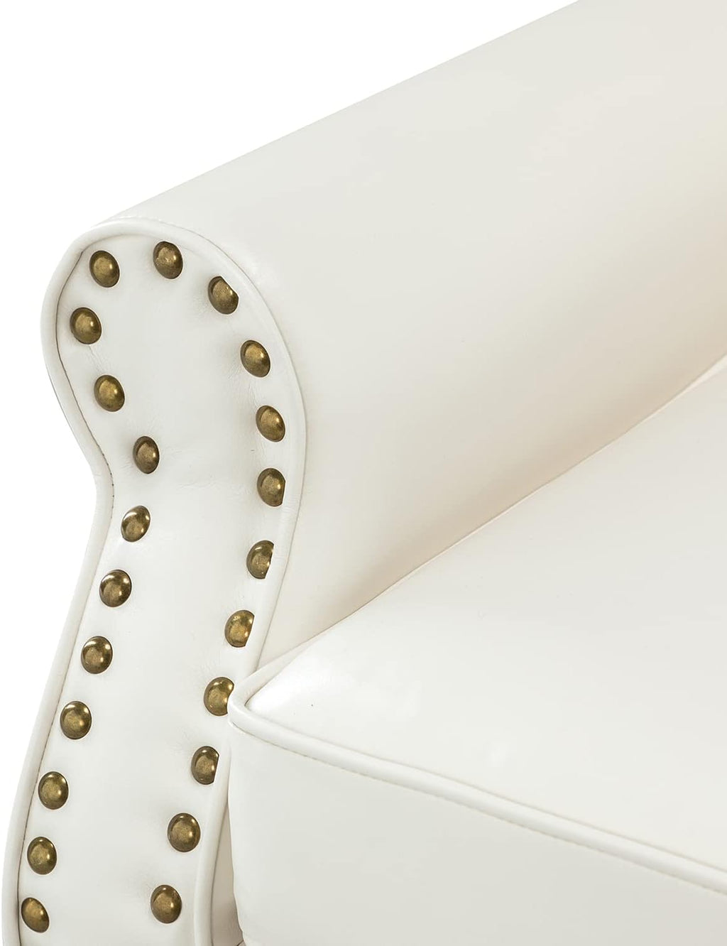 Ivory Faux Leather Accent Chair with Solid Wood Legs F1726