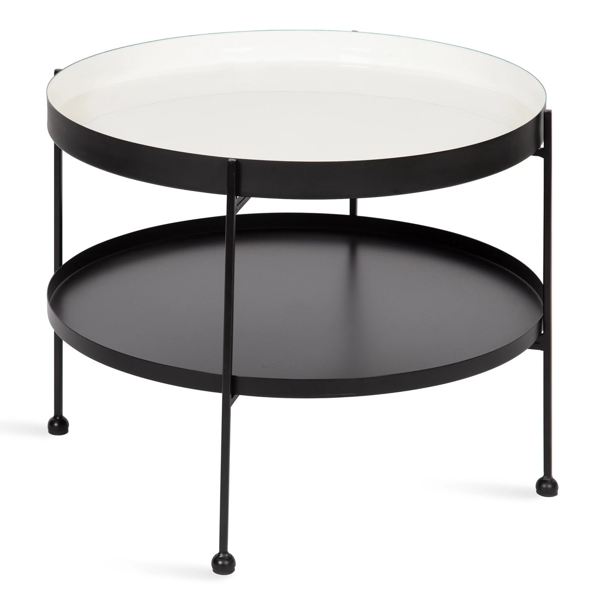 26 Inch White and Black Round Metal Coffee Table A334