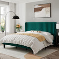Queen Size Off White Velvet Platform Bed Frame with Wingback Headboard L1427