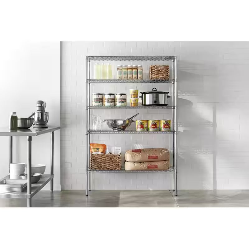 5-Tier Heavy Duty Steel Wire Shelving Unit in Chrome Q850