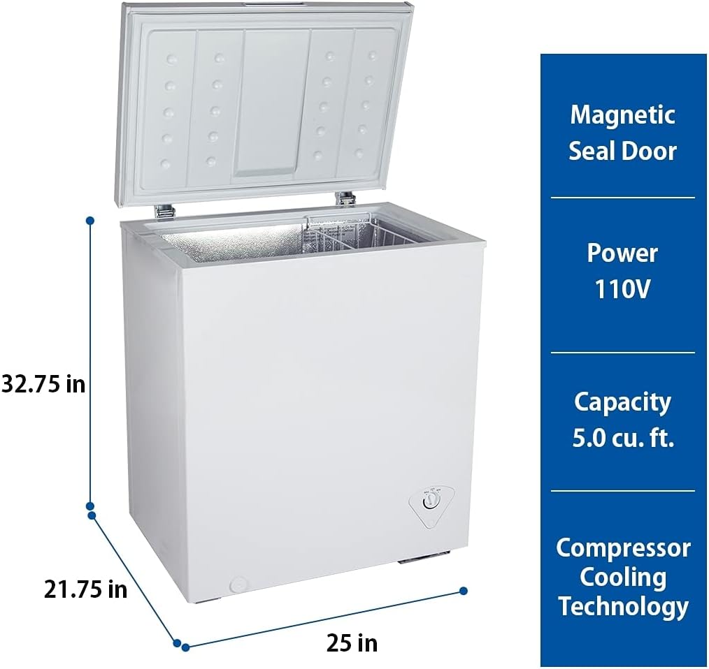 White 5.0 Cubic Feet Compact Chest Freezer with Removable Wire Basket P466