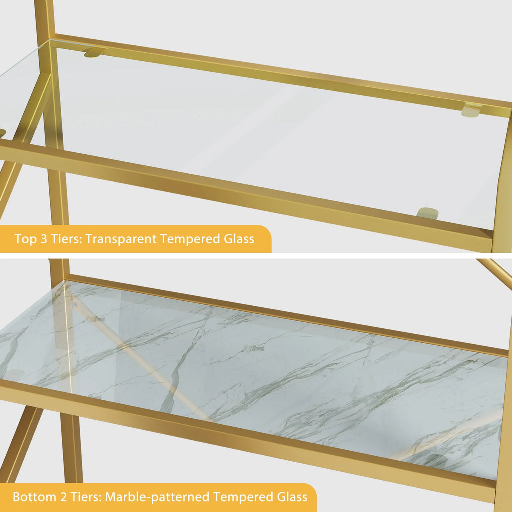 Gold 5 Tier Glass Shelves Bookshelf O4570