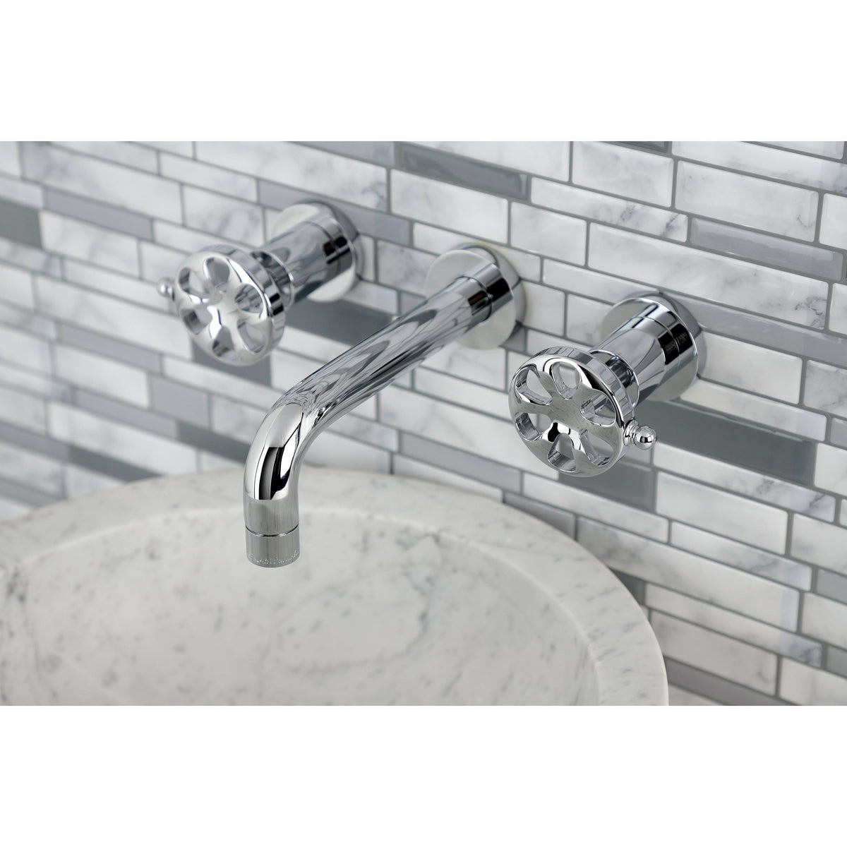 Brushed Nickel Two-Handle Wall Mount Bathroom Faucet A22127