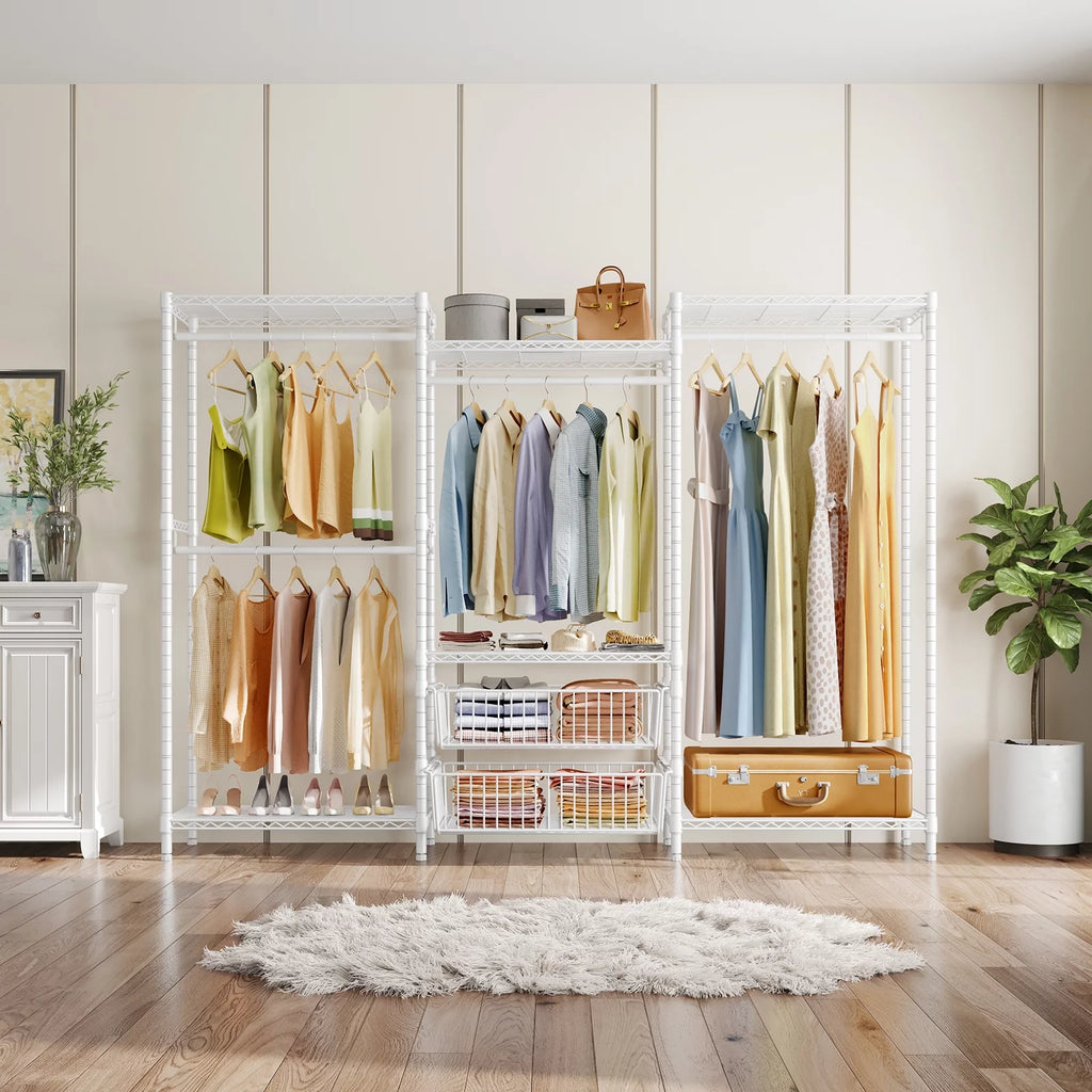 White Adjustable Wire Clothing Rack F11787