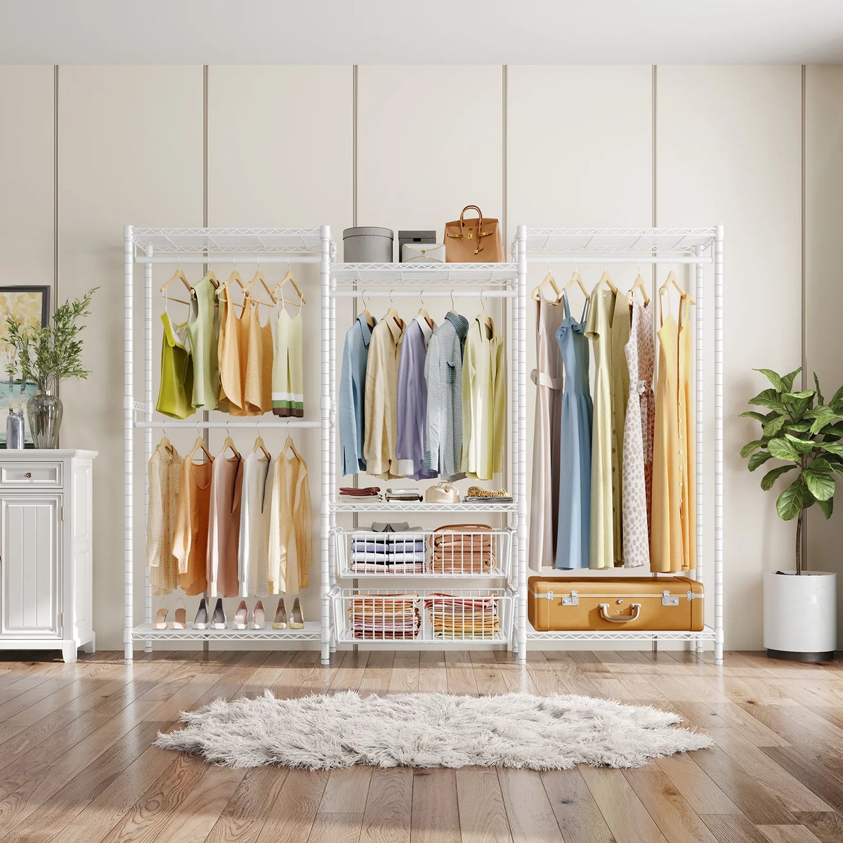 White Adjustable Wire Clothing Rack F11787