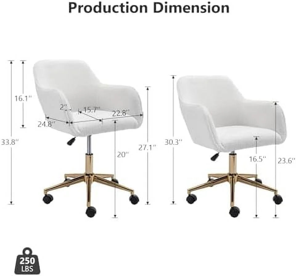 White Sherpa Desk Chair with Wheels and Arms S324