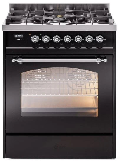 30 Dual Fuel Natural Gas Range in Black with Chrome Trim Q373