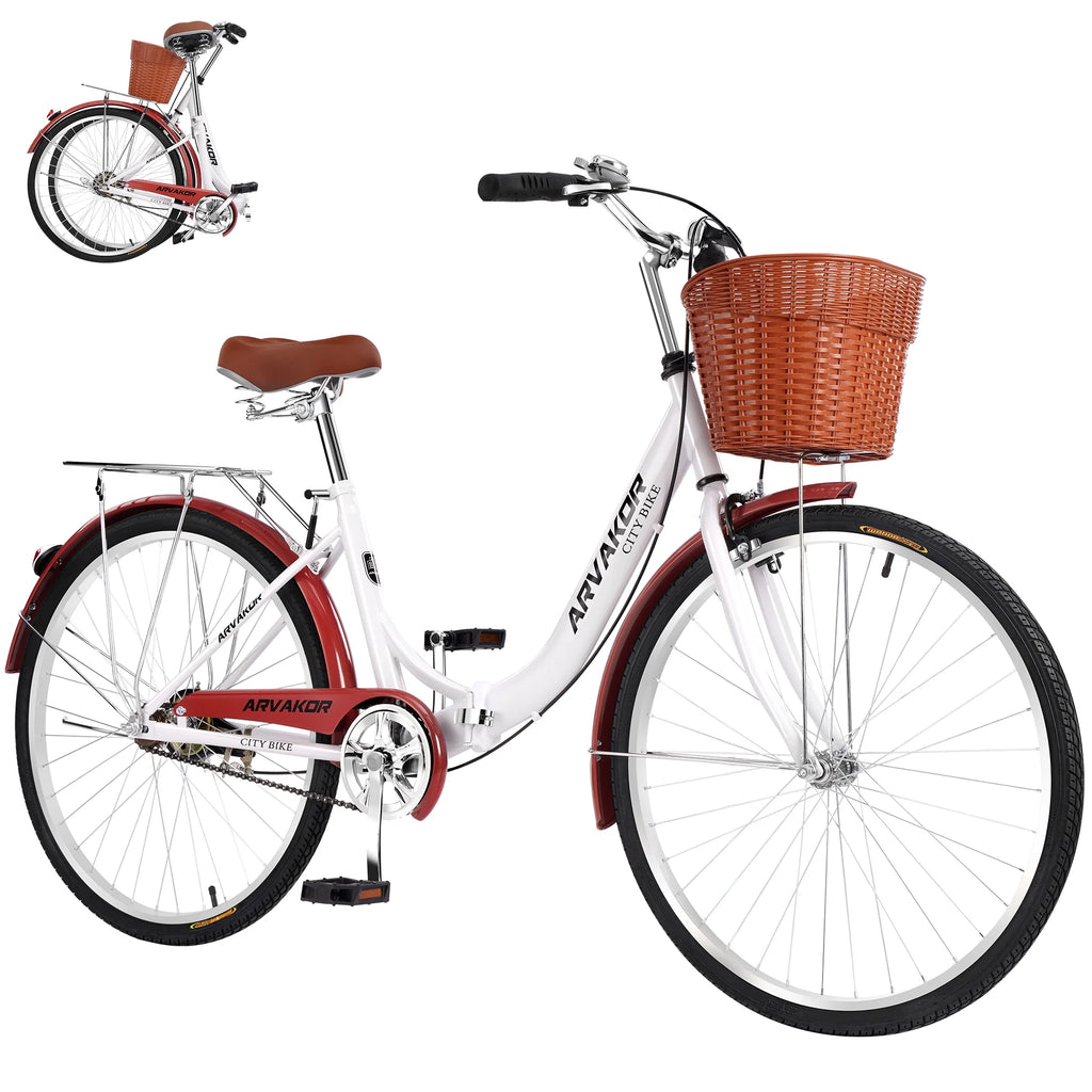 26 Inch White Foldable Cruiser Bike with Basket X601