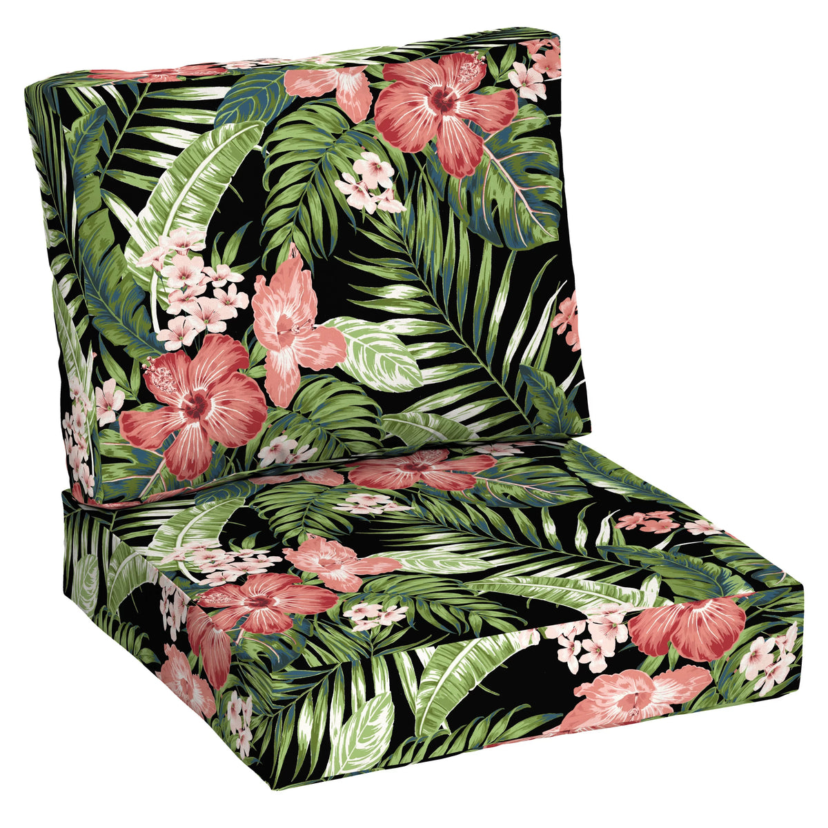 Black Tropical Outdoor 2-Piece Deep Seat Cushion Q631309