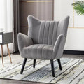 Gray Velvet Accent Armchair with Solid Wood Legs N897924