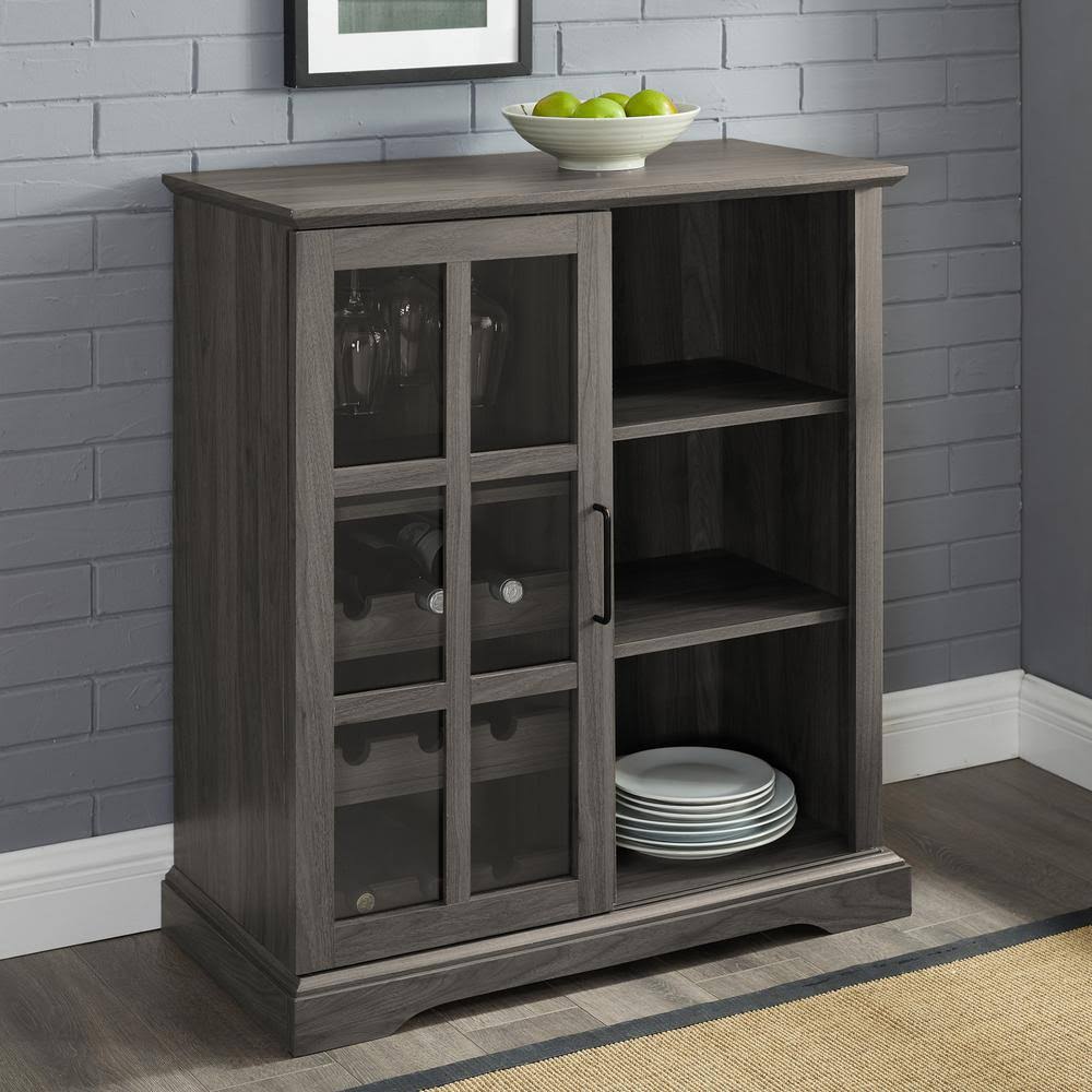 Slate Grey Sliding Glass Door Bar Cabinet Y2787