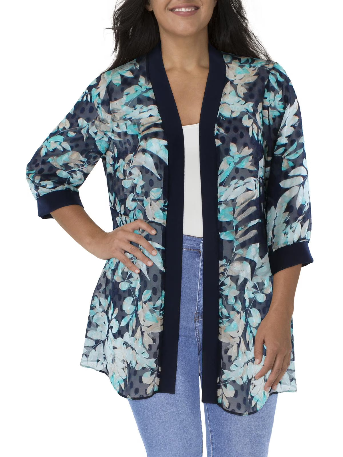 Printed Duster Open-Front Blazer E741737