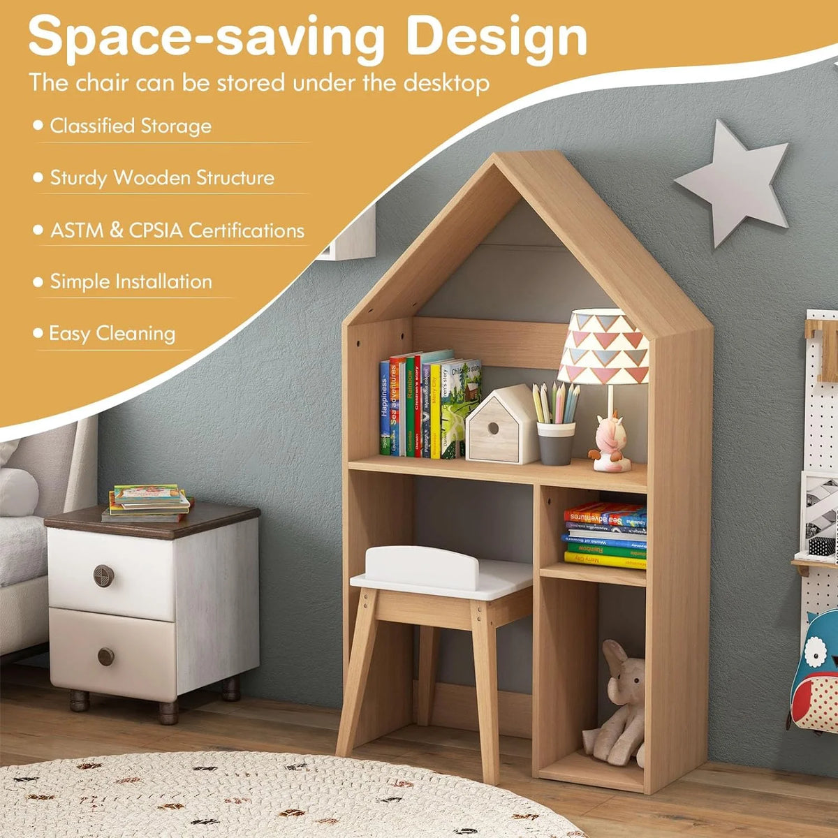 Kids Grey 2-in-1 Wooden Table and Chair Set with Blackboard U2577