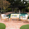 4 PC Acacia Wood Chat Set with Water Resistant Cushions Beige D1597