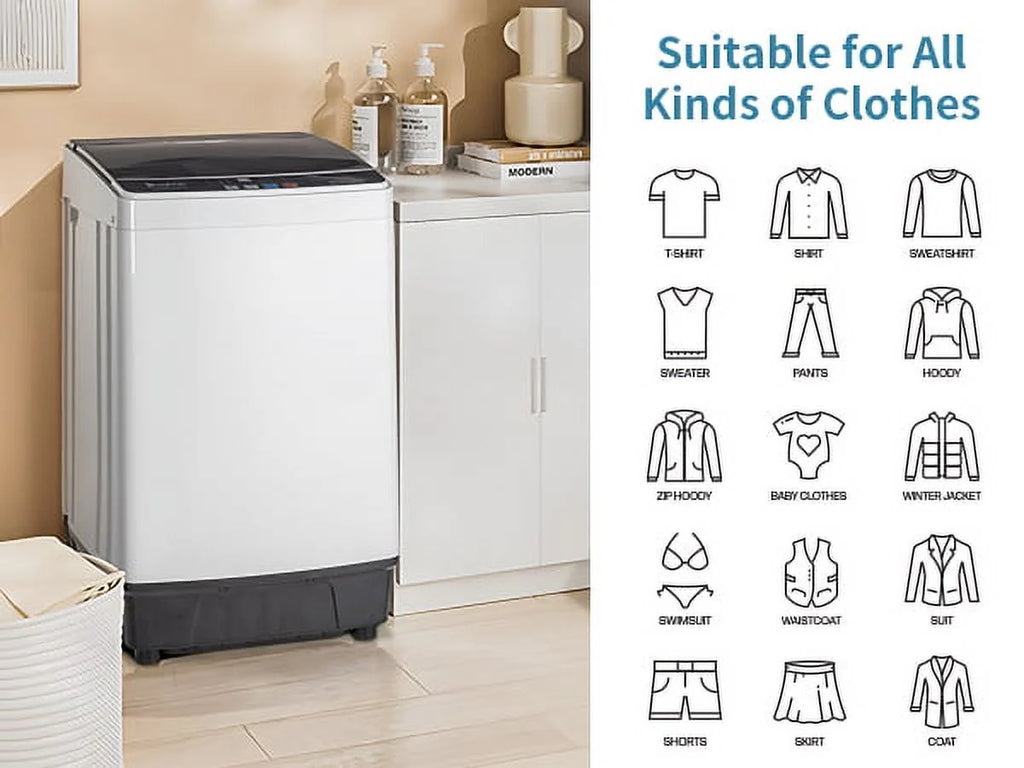 Full Automatic Washing Machine, Portable Laundry Washer with Drain Pump, White And Black S275497