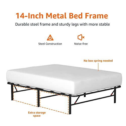 Black Twin Size Foldable Metal Platform Bed Frame with Storage Y2572