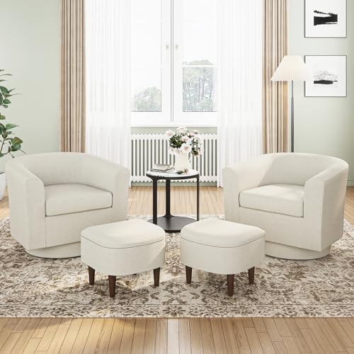 Beige Upholstered Swivel Accent Chair with Ottoman K5916